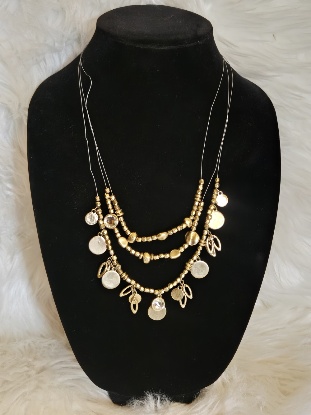 Chico's Gold-Tone Layered Bead & Coin Pendant Necklace